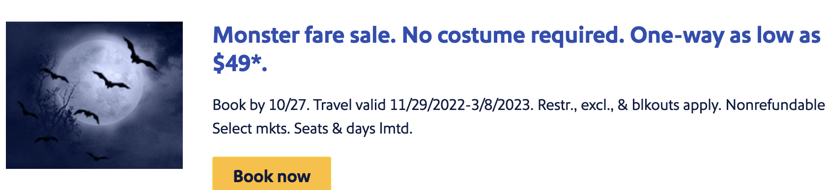 Read more about the article Southwest has flight deals starting at $49 for Halloween