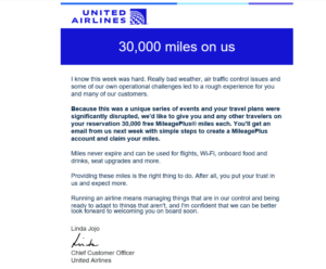 Read more about the article United offers travelers 30,000 miles following week-long disruptions