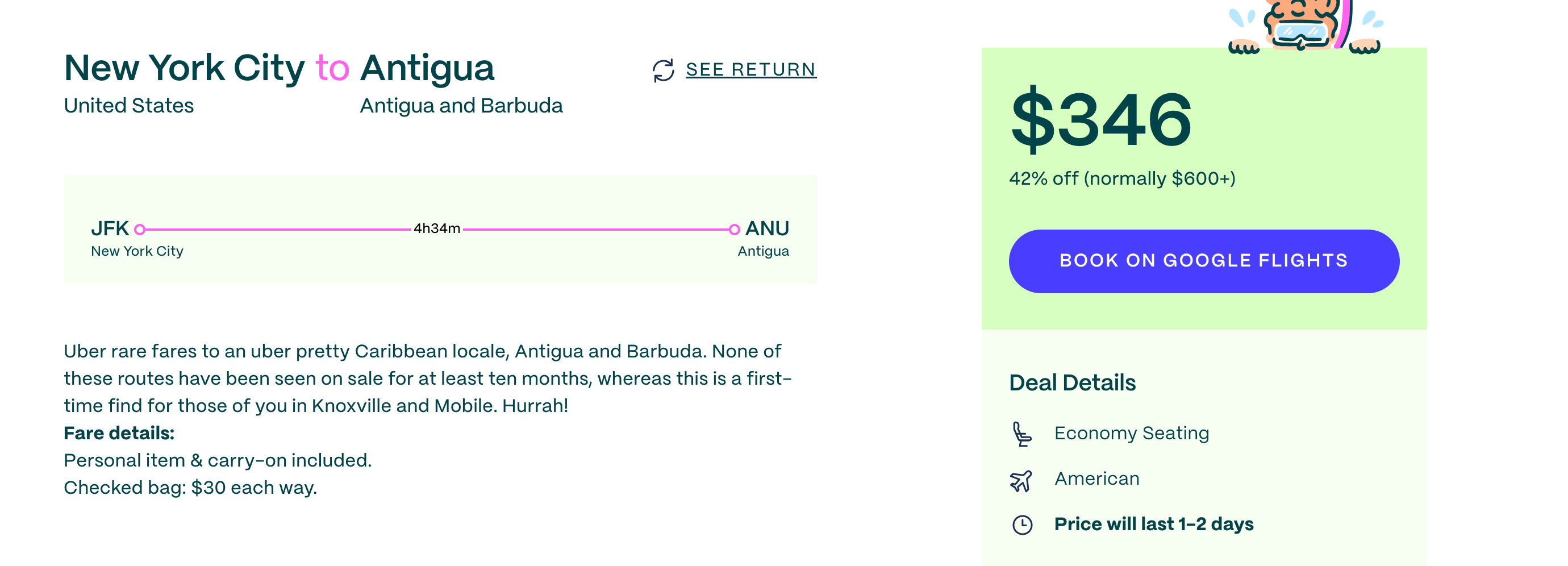 Read more about the article Score discounted flights from NYC to Antigua throughout 2024